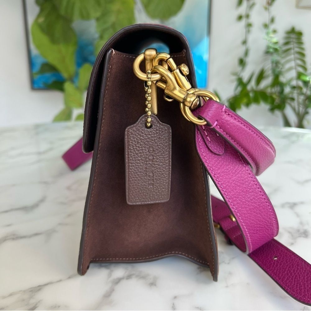 COACH Tabby Shoulder Bag In Colorblock Hibiscus Pink Brown Brass Crossbody 76106 - Picture 5 of 16